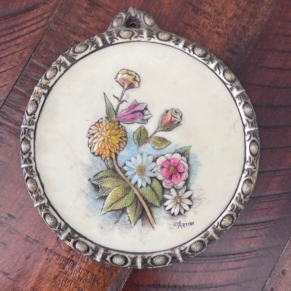 Artini Hand Painted Twin Etched 4D Sculptured Floral Wall Art #10050 Vintage - Picture 1 of 16